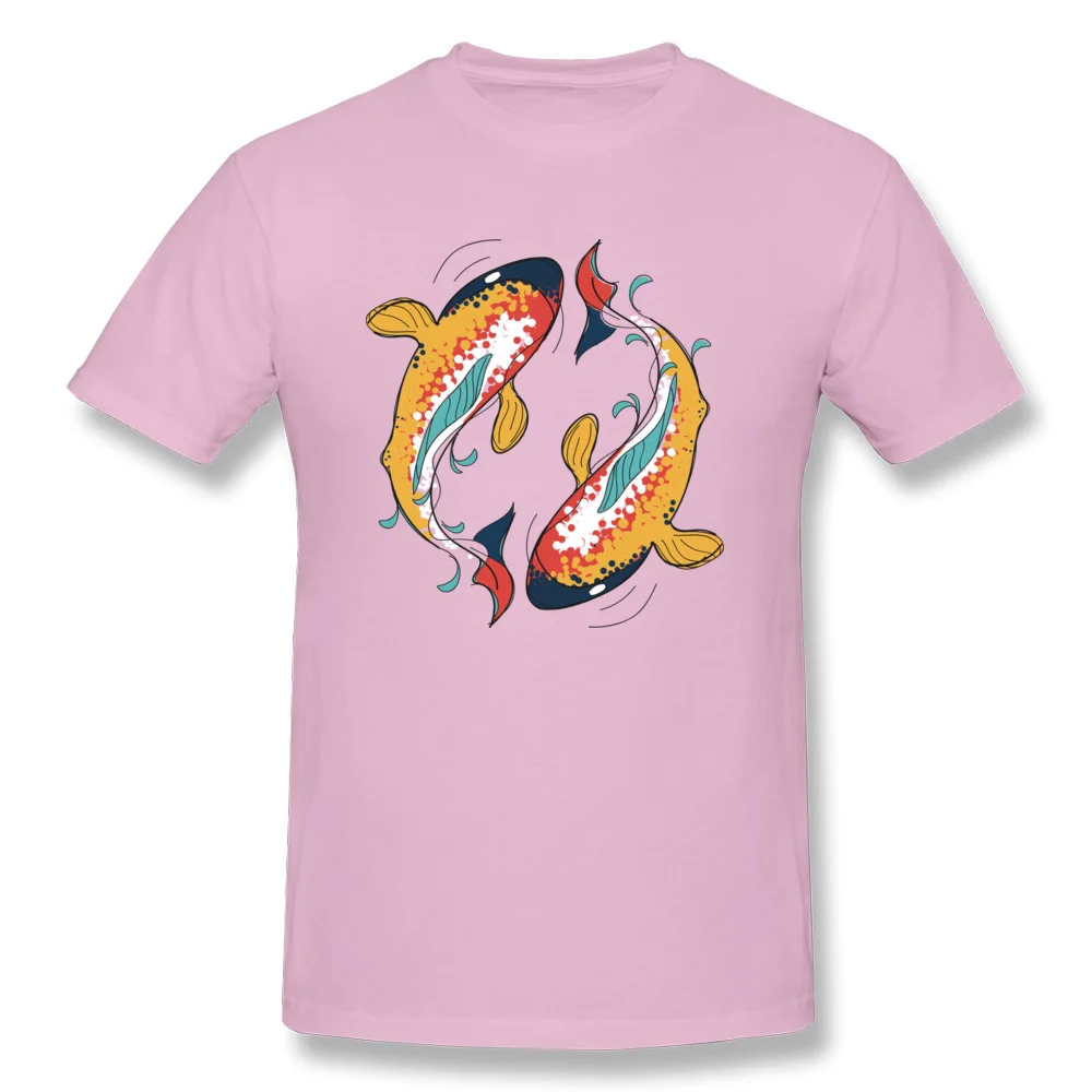 Crazy All Cotton Personalized Tops Shirts Latest Short Sleeve Mens T-Shirt Printed Labor Day Tee-Shirt Round Collar yoga dancing ying yang koi fish pink