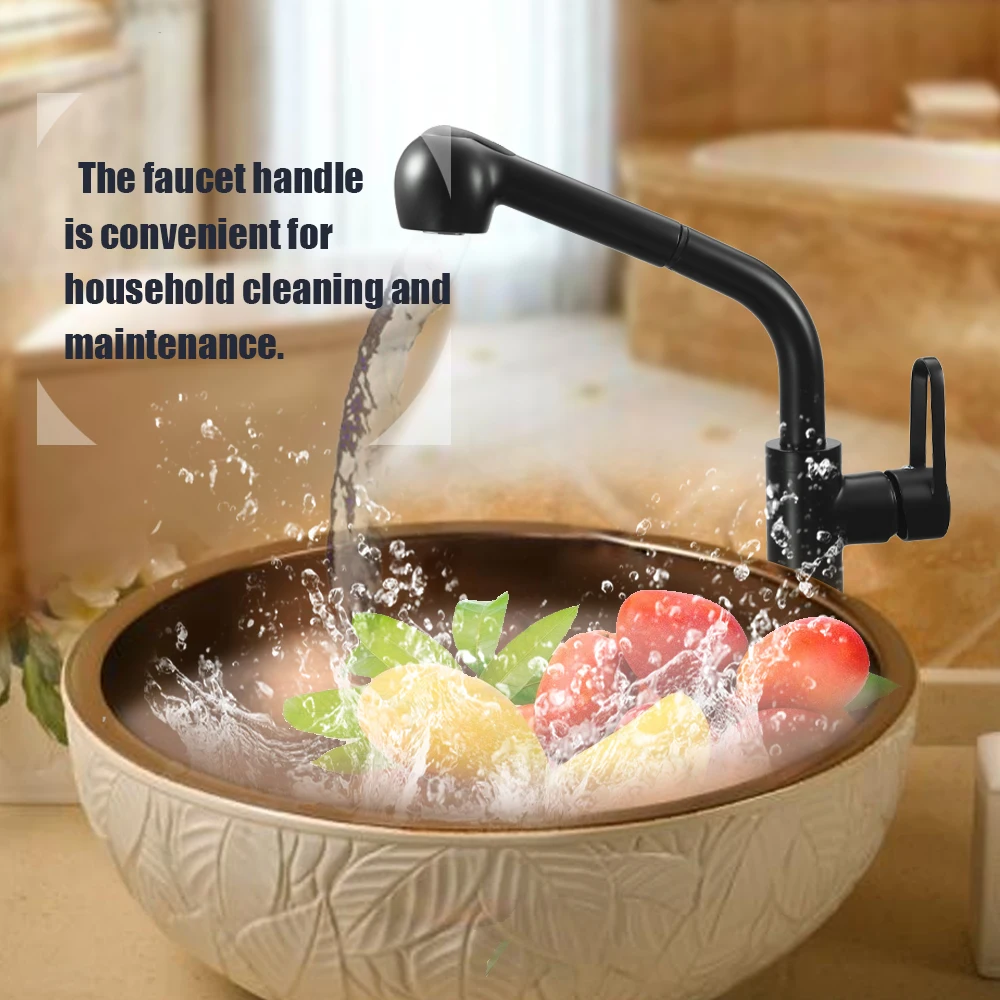 

European-style Pull Out Single Connection Bathroom Tap Vertical Installation Rotatable Pull Out Water Faucet
