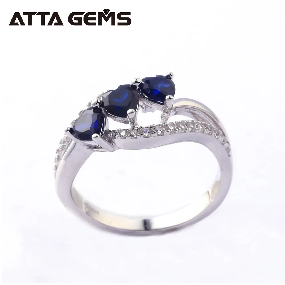 Blue Sapphire Sterling Silver Rings for Women Hearts Shape Romantic Style Created Sapphire S925 Rings Top Quality Rings