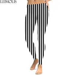 LEIMOLIS 3D в полоску с белый черный harajuku Готический размер сексуальный плюс высокая талия push up фитнес тренировки Леггинсы женские Штаны