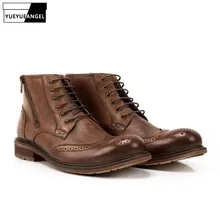Новинка года; мужские ботильоны из натуральной кожи в британском стиле; обувь в байкерском стиле на шнуровке; высококачественные рыцарские ботинки в стиле ретро; Мужская обувь с перфорацией типа «броги»