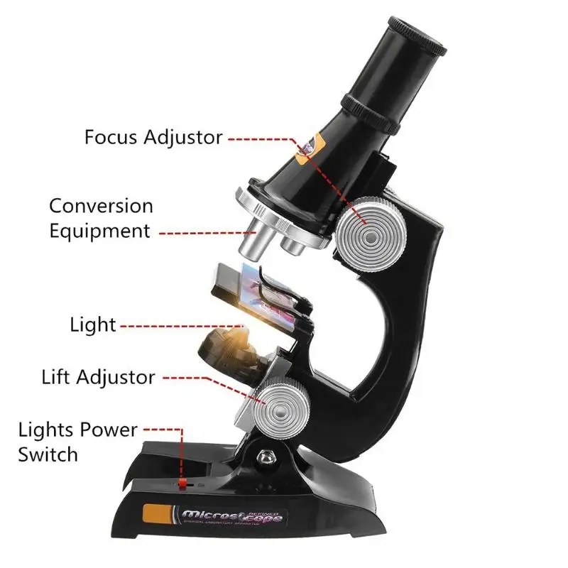 Набор микроскопов лабораторный светодиодный 100X-400X-1200X домашняя школьная научная развивающая игрушка подарок изысканный Биологический микроскоп для детей