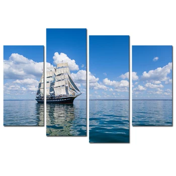 

4 panel Seaview Sailing White Cloud Blue Sky Large HD Picture Modern Home Wall Decor Canvas Print Oil Painting
