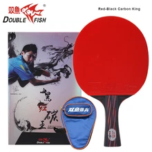 Оригинальная ракетка для настольного тенниса из углеволокна красного и черного цвета с двойной рыбкой, ФЛ-ручка, весло для пинг-понга, ITTF, одобренная резина с чехлом