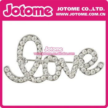 

Clear Crystal Rhinestone love letter Brooch Pin for Wedding/ Valentine's Day lovers