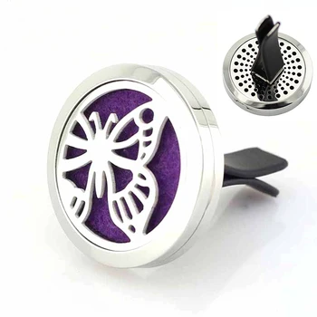 

30mm Stainless Steel large butterfly essential oil car diffuser for aromatherapy with vent clip