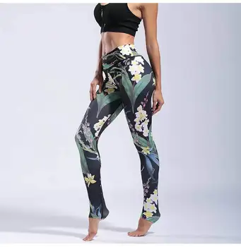 

Super Stretchy Women Yoga Long Pants Fitness Pants Skinny Leggings with Daffodil Floral Printed