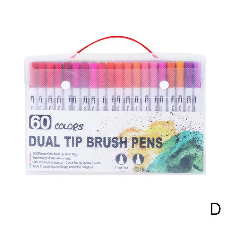 12 /24/36/48/60/100 colors Double-headed Watercolor Pen Cross-borderMarker Set Brush Pen Hook Line Pen Art Marker - Color: D