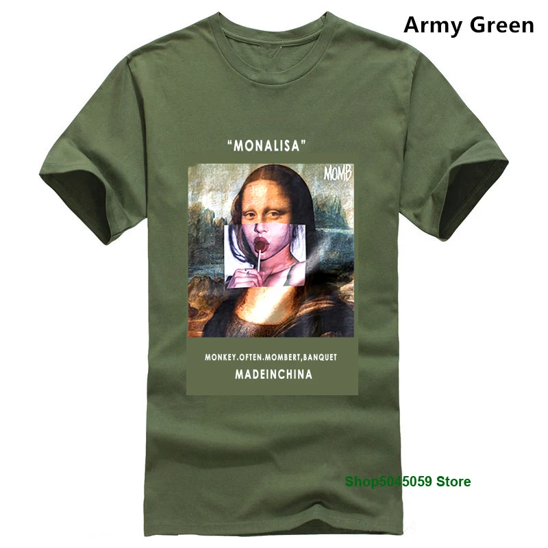 Забавные футболки с коротким рукавом с принтом "Мона Лиза", уличная одежда, лето, Харадзюку, хип-хоп топы, футболки, хлопковые повседневные футболки - Цвет: Армейский зеленый