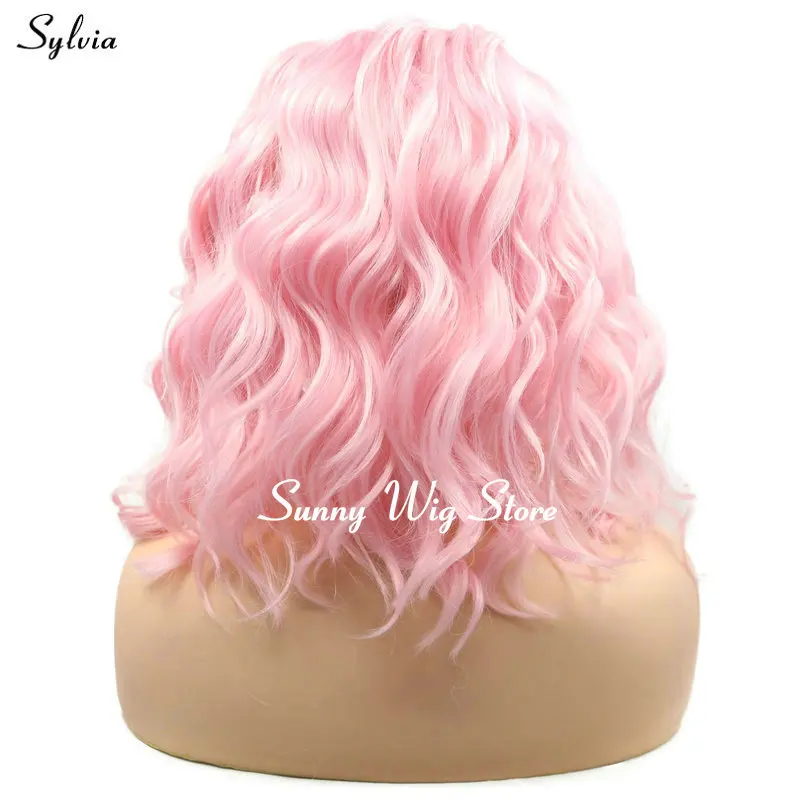 Sylvia парик Bouncy кудрявые короткие волосы детские розовые/пастельные зеленые синтетические парики на кружеве для женщин Косплей Летняя