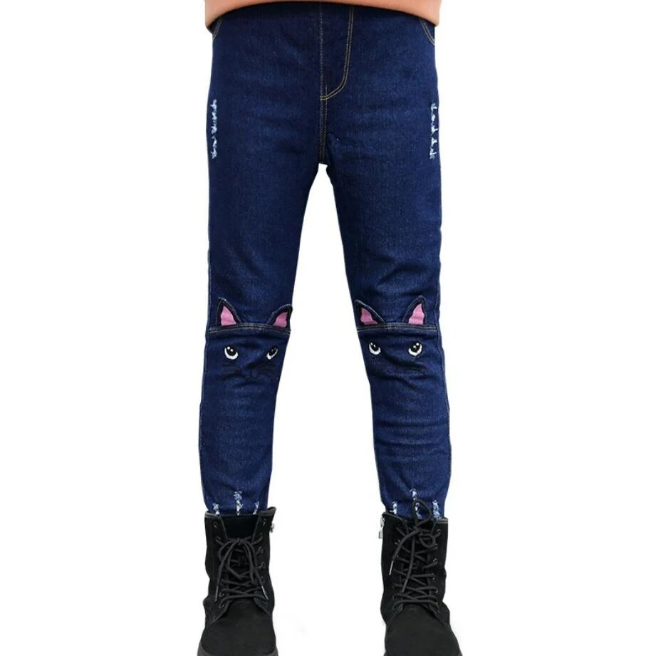 Одежда для девочек детские Длинные Стильные хлопковые джинсы зимние джинсовые брюки для детей от 2 до 13 лет бархатные брюки для маленьких девочек детские джинсы с плюшевой подкладкой - Цвет: blue