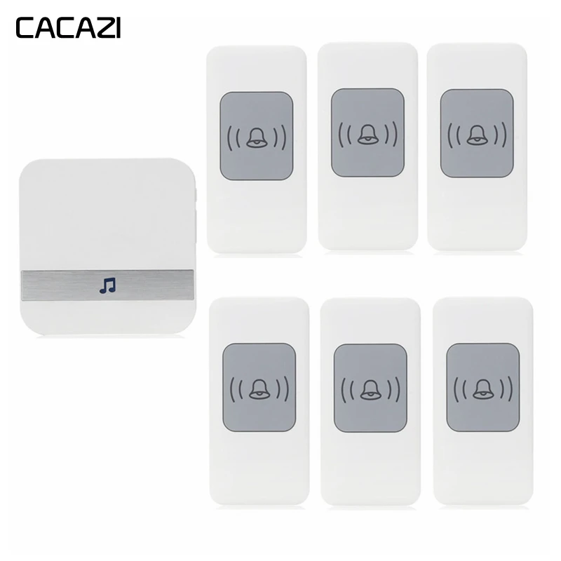 CACAZI Smart Wireless Waterproof Doorbell 6 Battery Button 1 Receiver US EU UK Plug Home Cordless door bell 52 chime 300M Remote CACAZI Smart Wireless Waterproof Doorbell 6 Battery Button 1 Receiver US EU UK Plug Home Cordless door bell 52 chime 300M Remote