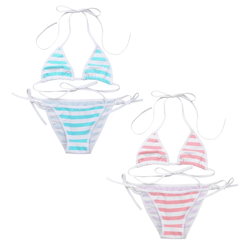 Cute Kawaii Japanese Anime Style Stripe Lingerie Bra Set String Tie Cosplay Lolita Underwear Bikini Bra and Panty Set Panties matching bra and panties