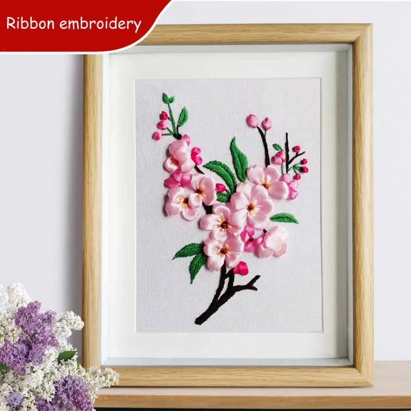 

2PCS Flowers Ribbon Embroidery Cross Stitch Kit with Hoop for Beginner Needlework Sets Sewing Stitching Craft Home Wall Decor