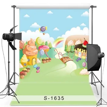 

Rainbow Candy Candyland Theme Cake Cottage Wall backdrop Vinyl cloth High quality Computer print party background