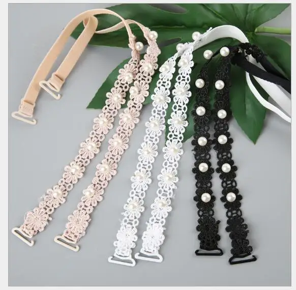 

Women Girl Bra Lace Flower Pearl Adjustable Bra Straps Sexy Shoulder Strap Underwear Accessories For Summer
