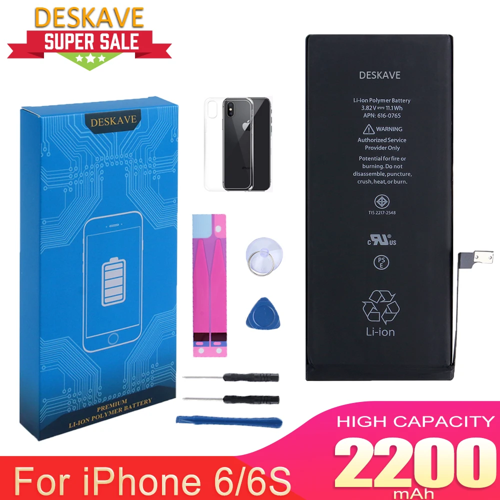 

Mobile Phone Battery For iPhone 6 6S Batteria Original & High Capacity 2200mAh 3.7V for iPhone6S Battery With Repair Tools Kit