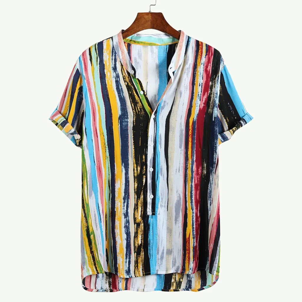 

Men's shirt Streetwear Camisa Casual Short sleeve shirt Mens Multi Color Lump Round Hem Loose Male Blouse Top Camisa masculina