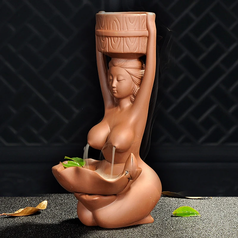 

Girl Model Incense Burner Holder Beauty Incense Holder Backflow Censer Craft Taoism Backflow Home Decoration Zen Ganesha LZK016