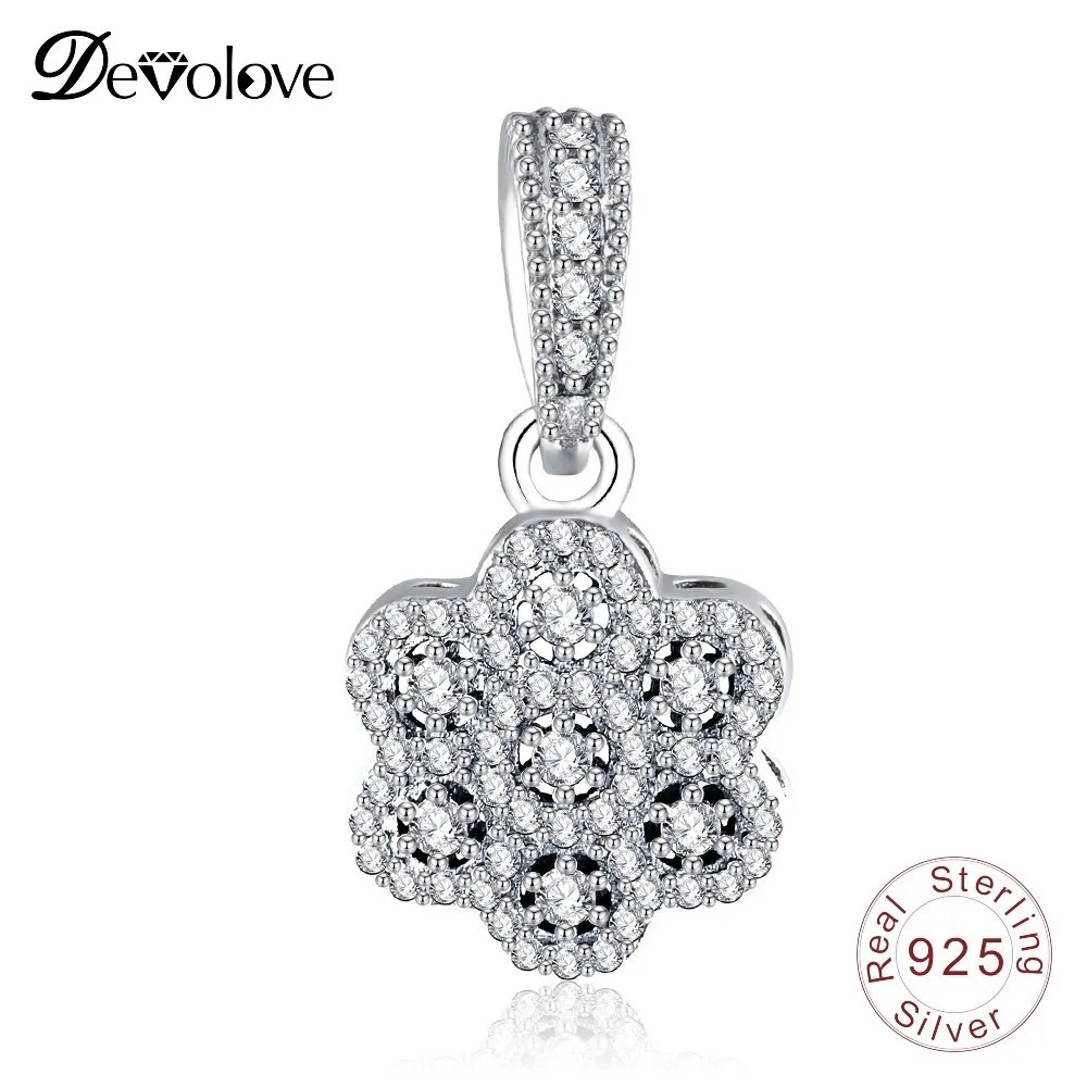 Devolove 100% 925 пробы Серебряный цветок очарование с AAA циркония Подвески Fit