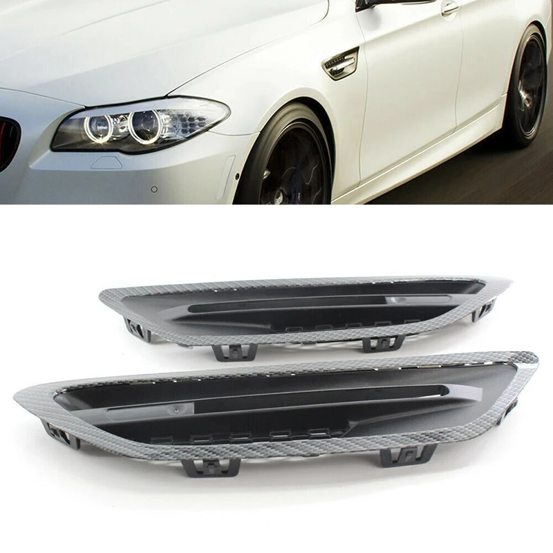 cheap 2pcs Car Air Flow Vent Fender Grilles Carbon Fiber Black ABS Plastic Accessory Part Suitable For BMW F10 F11 M5 2010 2016