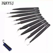 ESD без давления сбоку Скорпион Холщовая Сумка Набор Антистатическая нержавеющая сталь без обрезки Пинцет черный прямой локоть ESD