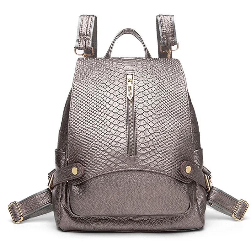 Женский рюкзак из воловьей кожи со змеиным узором, школьная сумка для девочек-подростков, 13 дюймов, сумка для ноутбука, дорожная сумка с защитой от кражи