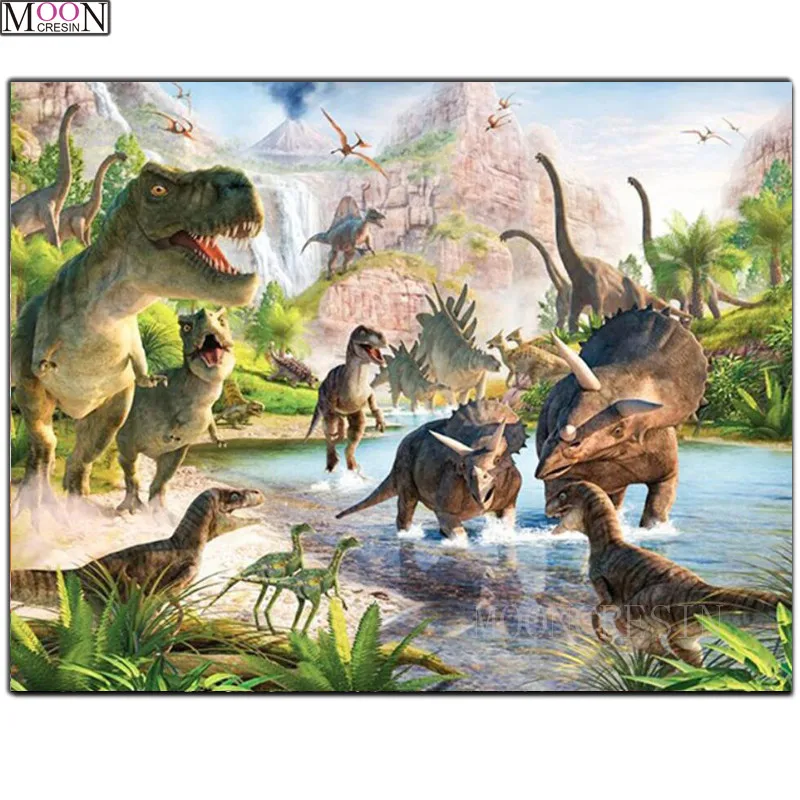 

DIY 5D Diamond Painting Cross Dinosaur World Diamond Embroidery Square Drill Diamond Mosaic Decoration Rhinestones Animals Gifts
