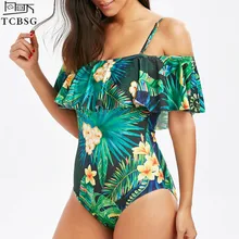 TCBSG Цельный купальник с открытыми плечами и цветочным принтом, купальники Falbala, женские купальники с оборками, монокини