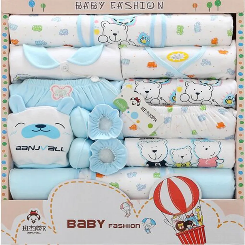

100% Cotton Unisex Newborn Gift Sets Summer Baby Girls Clothing Sets Long Sleeve O-neck / Boy Sets Blue Yellow Pink 18 Piece