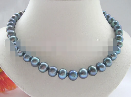 

free shipping Hot sell Noble- >>>@@ AS2284 17" 10-11mm black round freshwater pearl necklace - clasp