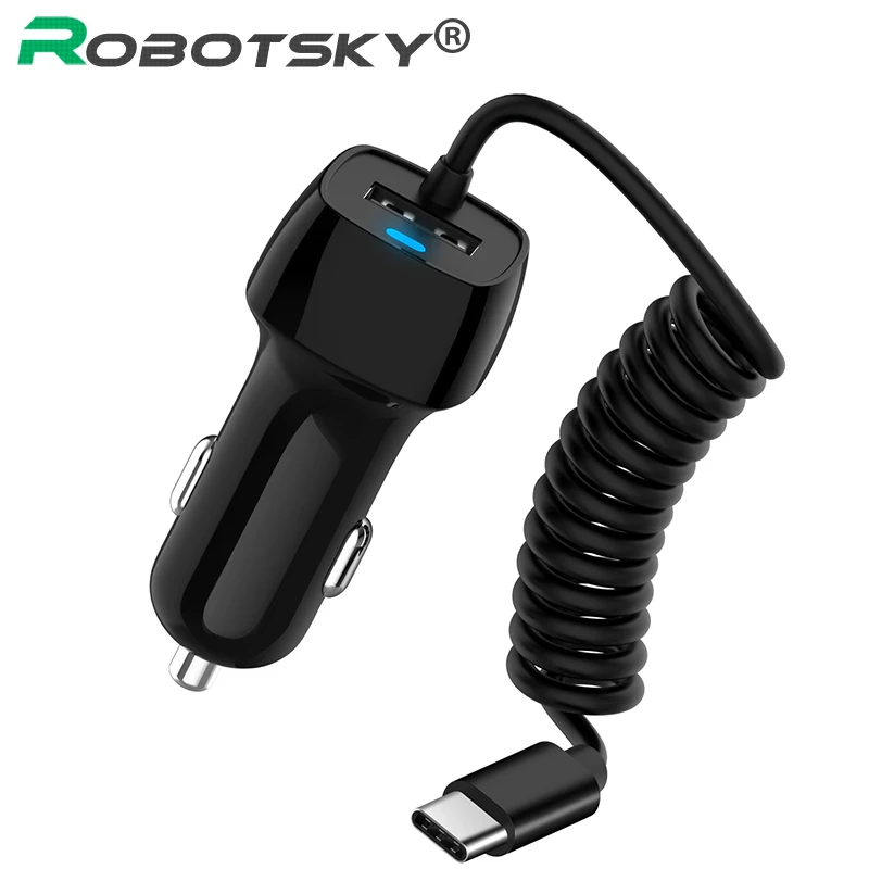 

Robotsky USB Car Phone Charger Car-charger Micro USB Type C Cable Quick Charge With LED For Samsung S9 S8 Plus Xiaomi Huawei
