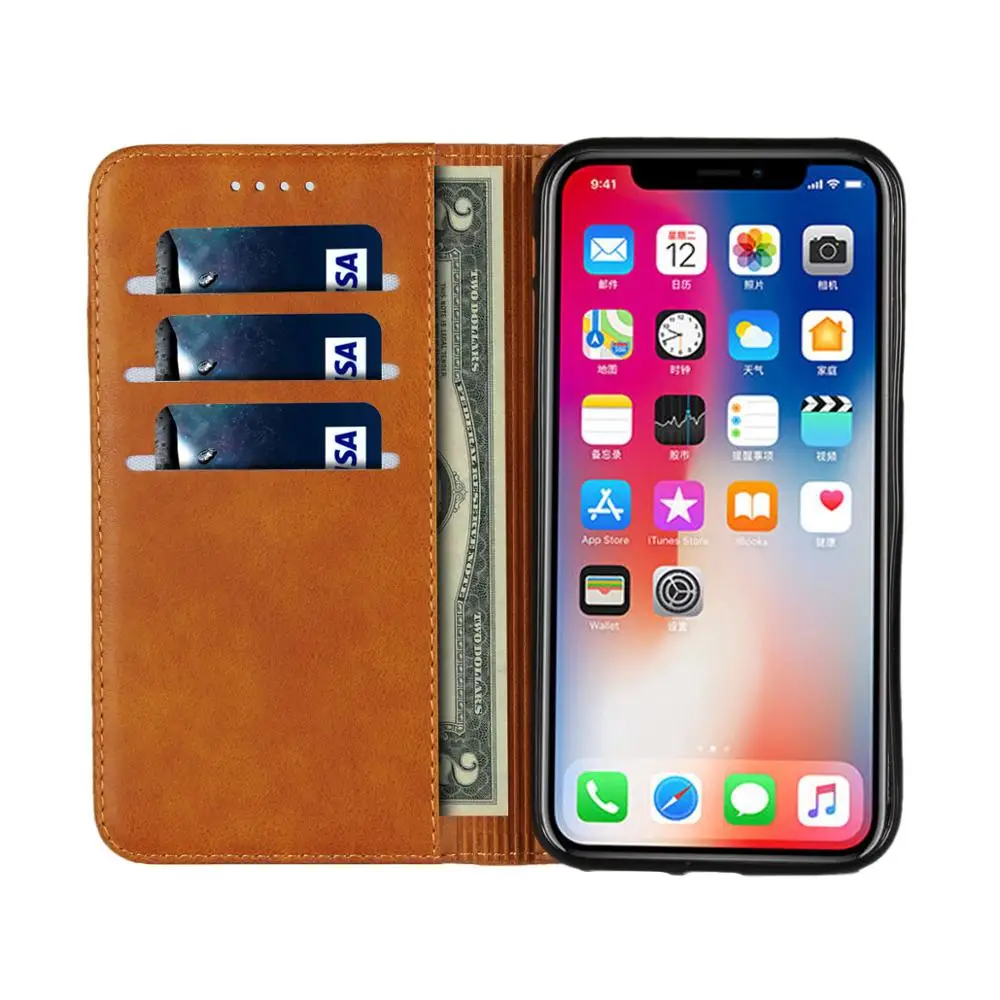 Классический Кожаный чехол книжка с магнитной застежкой для iPhone X XR XS Max 6 6S 7 8