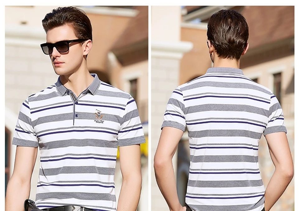 Мужская рубашка поло с коротким рукавом, 95% хлопок+ 5% спандекс, дышащая, летняя, мужская,, полосатая, розовая, серая, синяя, Пике, мужская рубашка Поло