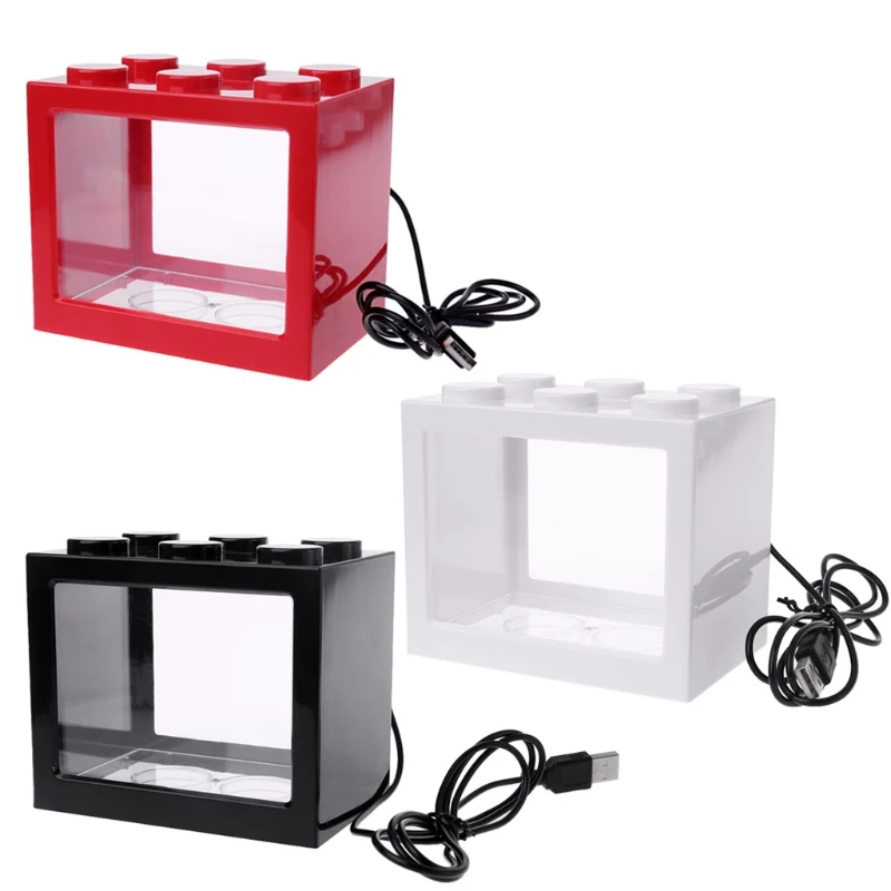 

USB Mini Aquarium Fish Tank With LED Lamp Light Betta Fish Fighting Cylinder Mini Shape Decor indoor
