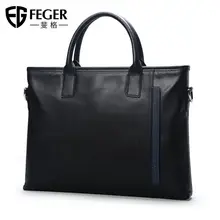 Мужская сумка из натуральной кожи, мужская сумка, деловая сумка-тоут, тонкий портфель для ноутбука, мужские сумки FEGER, сумка на молнии для мужчин, Черная