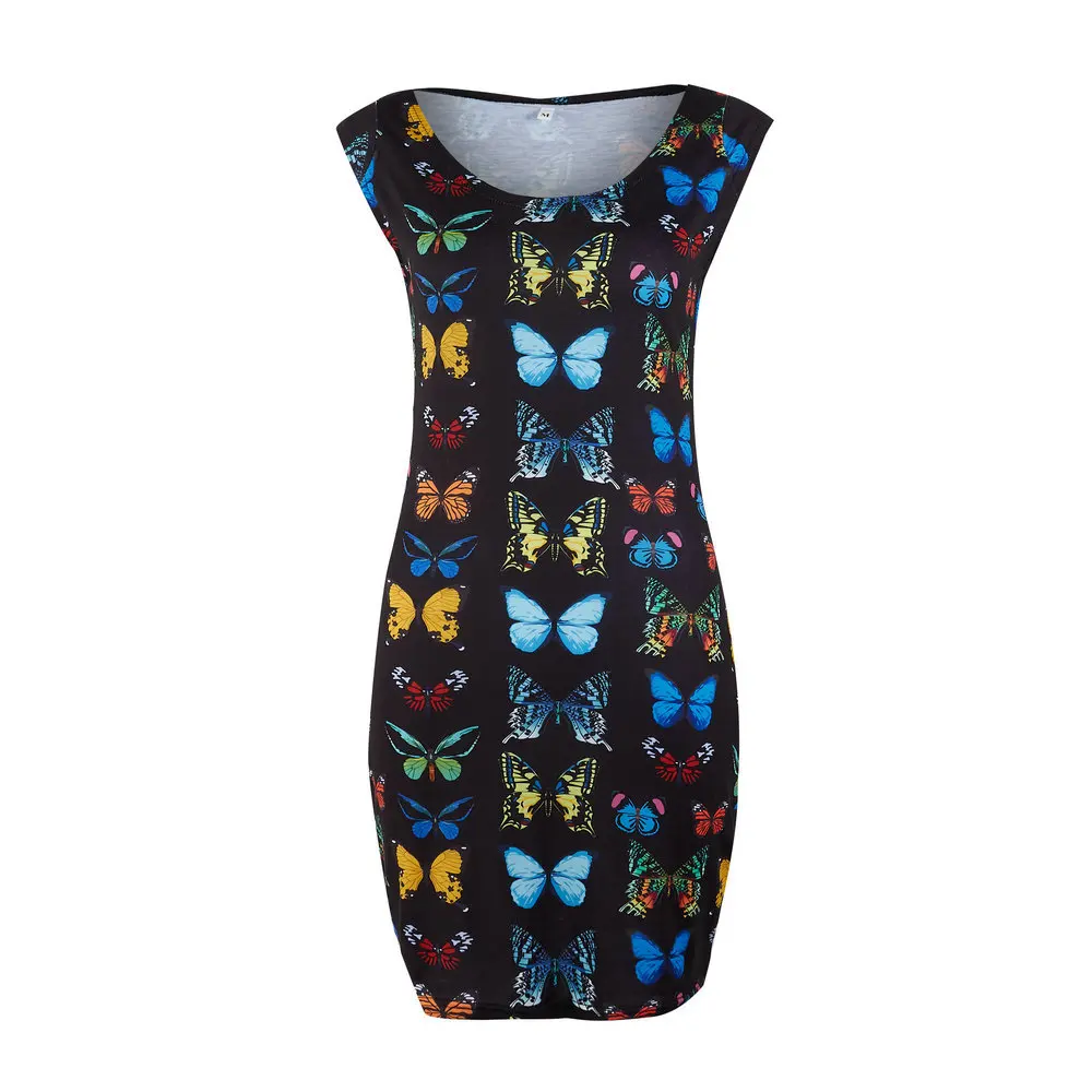 New Arrival 2019 Summer Dresses Sexy Slim Bodycon Pencil Mini Party Dresses Women Short Sleeve Letter Butterfly 3D Printed Dress