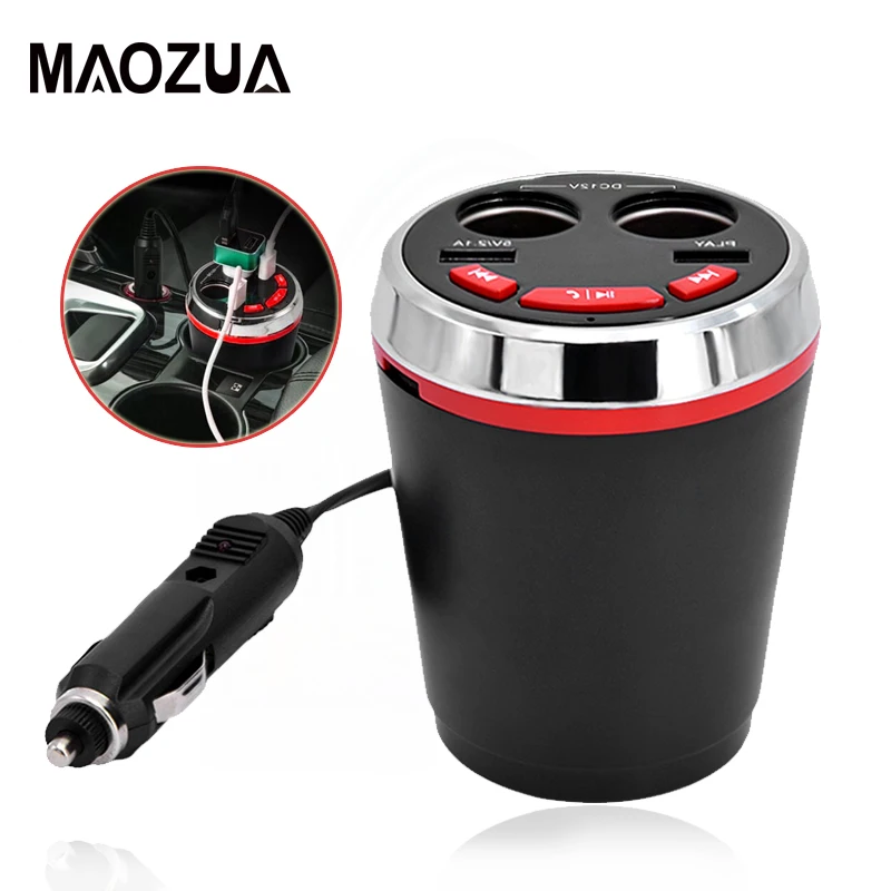 

Dual USB Cup Holder Hands Free Bluetooth Car Kit Cigarette Lighter Socket FM Transmitter Modulator Bluetooth Car Handsfree kit