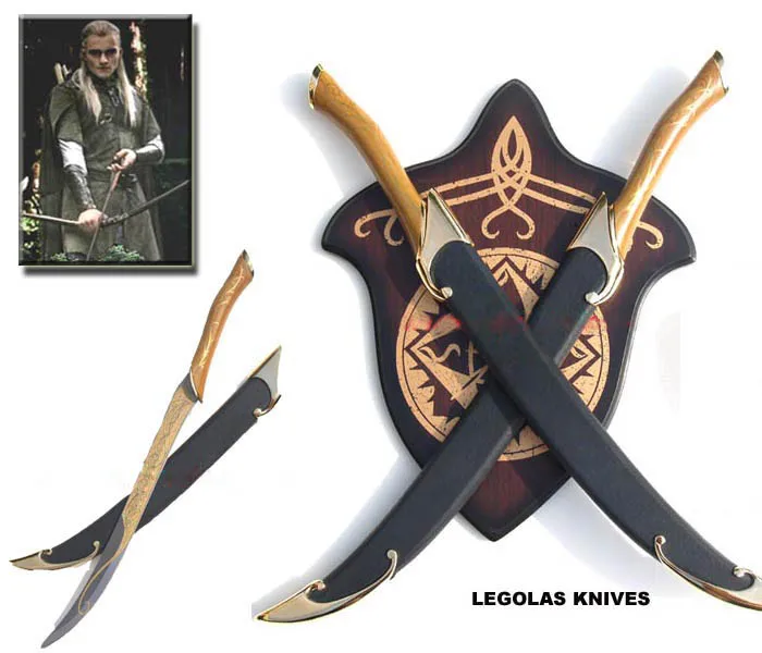 

S0164 MOVIE LORD OF THE RINGS LEGOLAS ELF POLE SWORDS W/ PLAQUE & SCABBARDS 22"