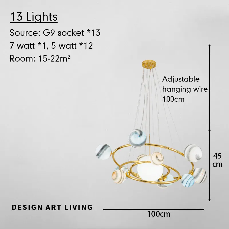 Светодиодный стеклянный шар подвесной светильник для детской комнаты, гостиной, современные креативные подвесные лампы в стиле планеты - Цвет корпуса: 13 Lights Hang Wire