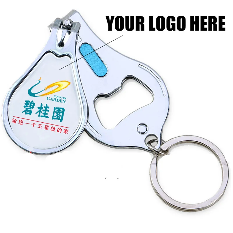 

100pcs/lot Custom with Your Logo Multifunction Nail Clipper Customized Toenail Clipper with Keychain Bottle Opener