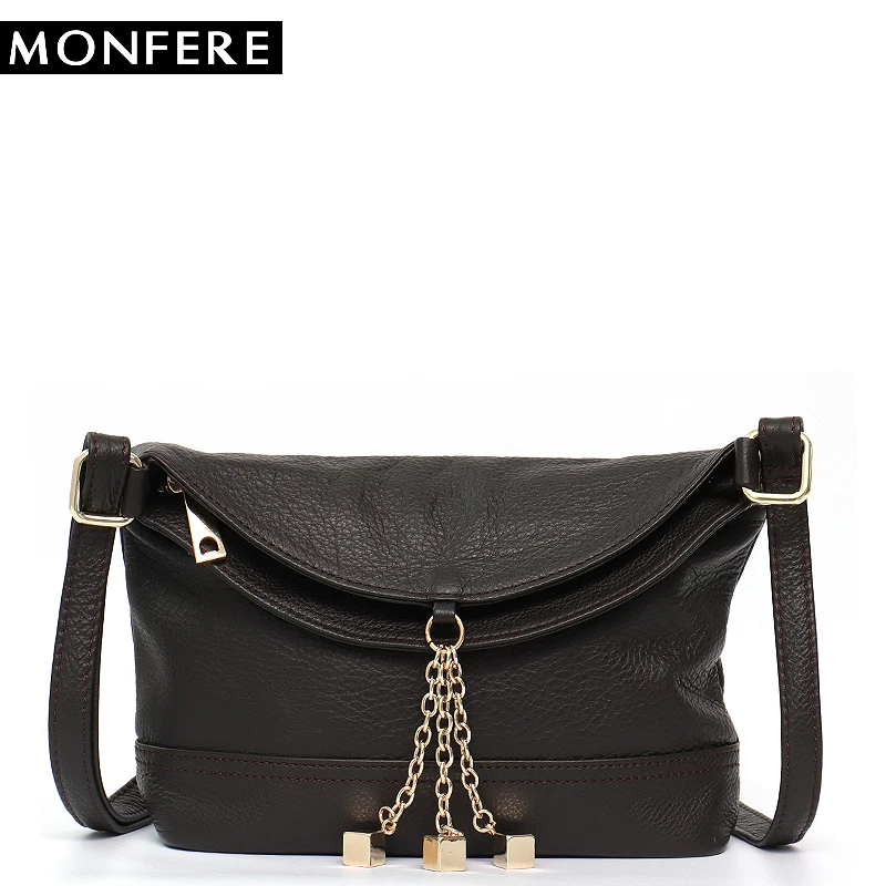 

MONFERE Small Leather Messenger Bag Women 2018 Cowhide Vintage Flap Side Bags Hang Decoration Multi Pockets Shoulder&Cross Bags