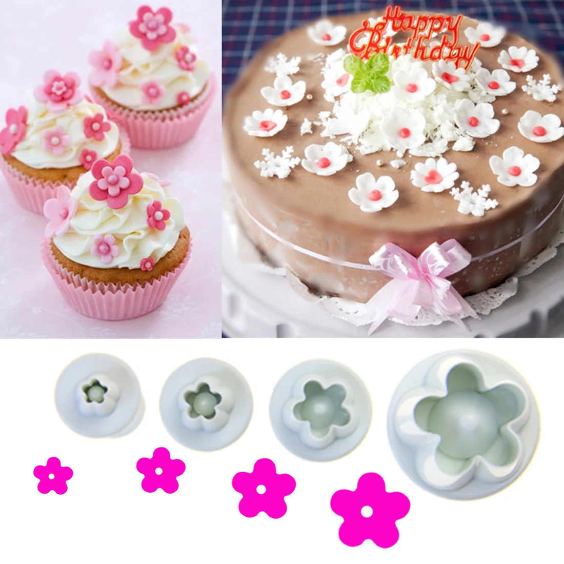 

4pcs/set Plum Plunger Fondant Mold Cutter Sugarcraft Cake Tools Decorating Christmas Cake Decorating Tools