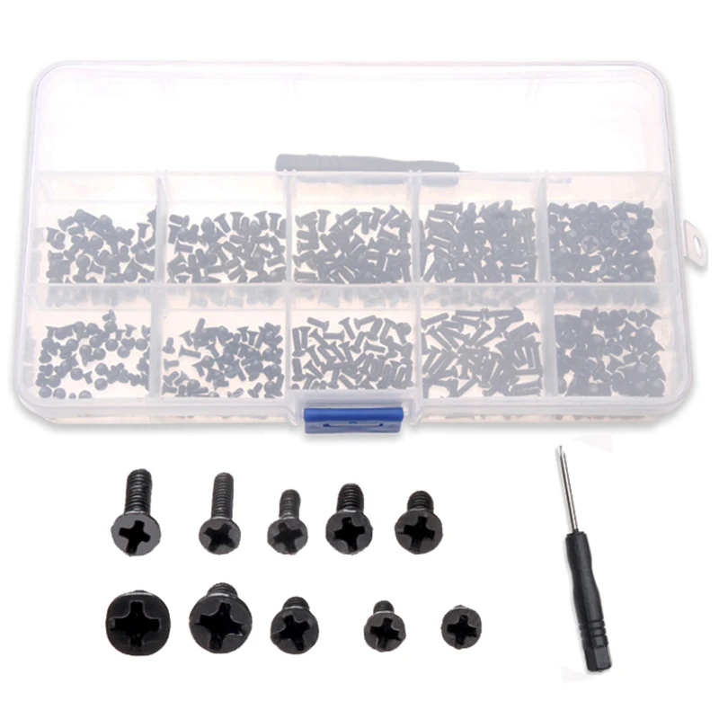 

500Pcs/Box M2/M2.5/M3 Black Metal Cross Head Screw Bolts Phillips Screws Cross Recessed Bolts With Screwdriver For Hardware Wo