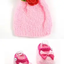Милое милое ручное вязание крючком для маленьких девочек; розовая детская кроватка с бантом+ шляпа для конфет; Комплект для фотосъемки; 11 см