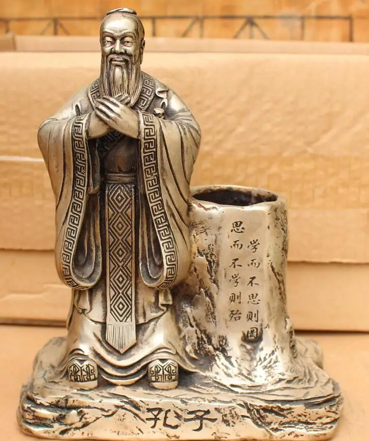 

wang6710971++9"Chinese Silver Stand Confucius Kong Zi KongZi Go Buddha Statue Pencil Holder