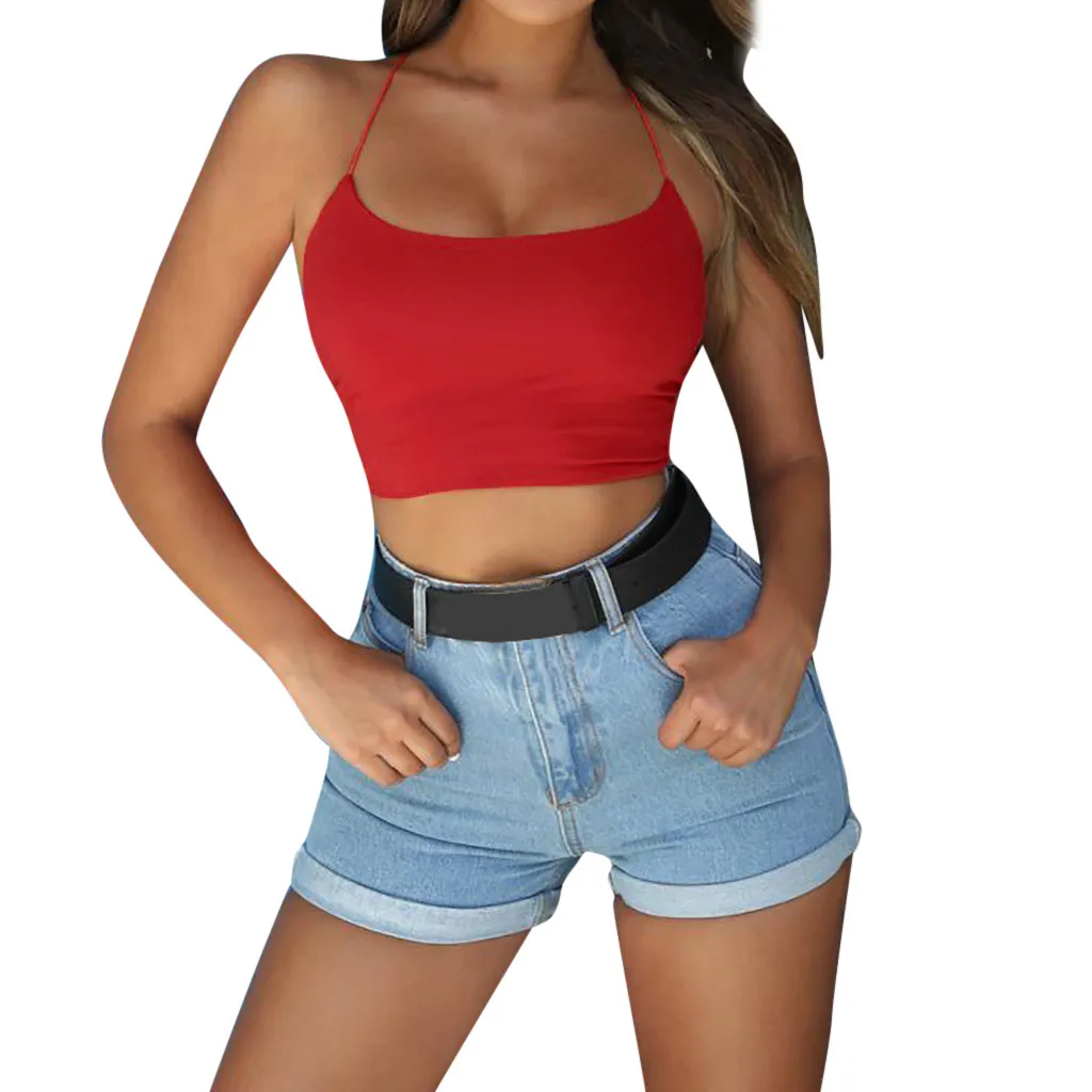 

Women Solid Overlap Cross Sling Crop festival top Tank top femme Vest summer body femme 2019 camiseta tirantes mujer