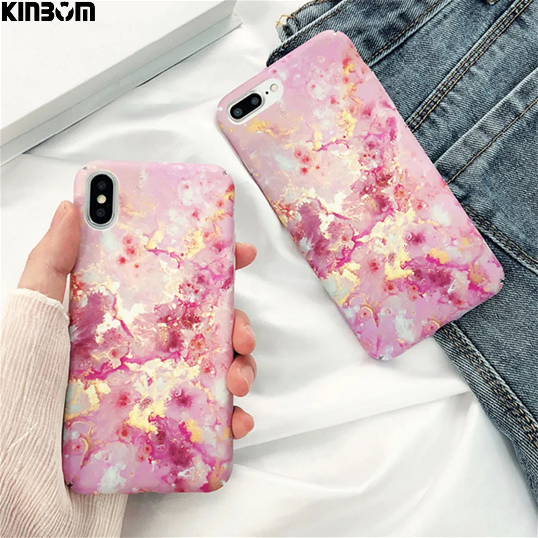 KINBOM Art Painting Cover Fashion Hard Phone Case For Iphone 6 6splus 7 8plus X Candy Color Marble Protect Shell | Мобильные