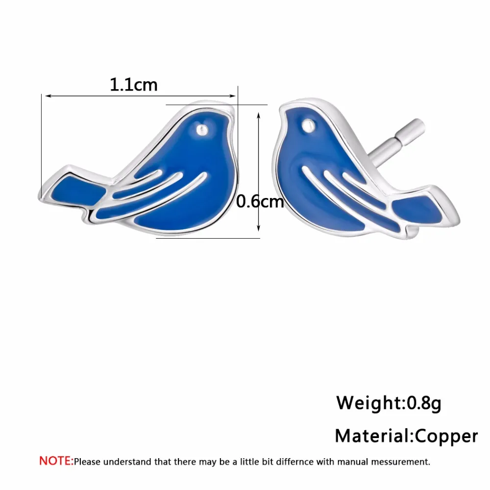 Женские серьги гвоздики Chandler Tiny Bird синие с эмалью шпильки для женщин и девочек