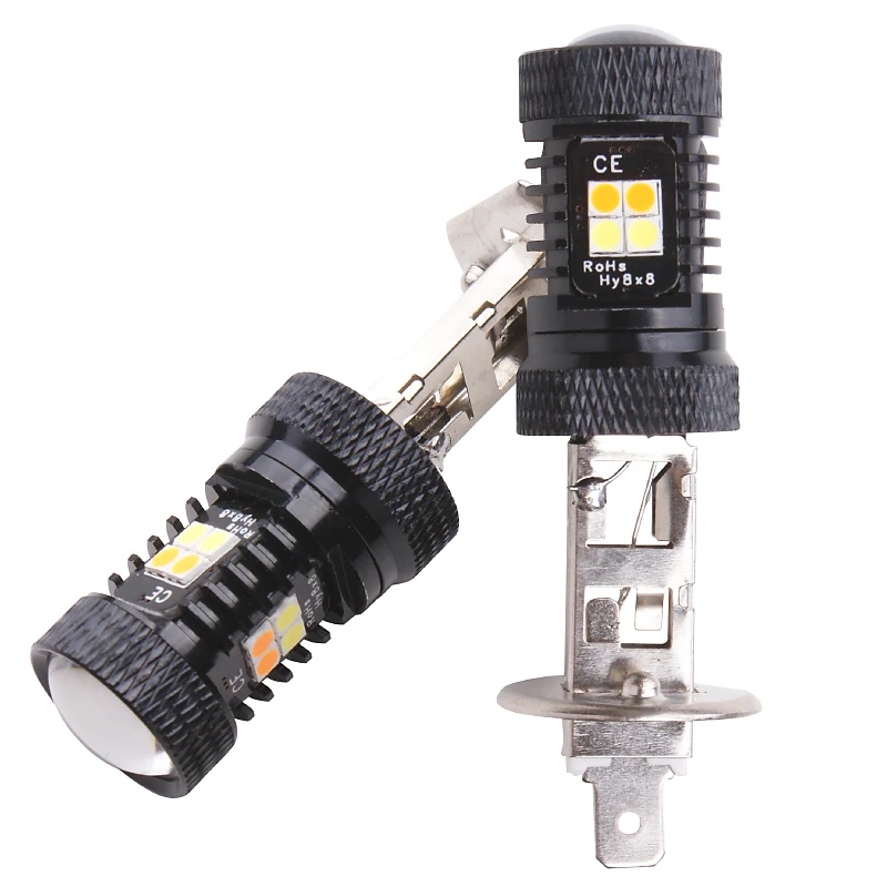 RXZ 2pcs H1 светодиодный противотуманный фонарь 3030 светодиодный 16smd H1 автомобильный противотуманный двойной цвет белый Янтарный высокой мощности для вождения DRL лампа 12 В автомобильный Стайлинг